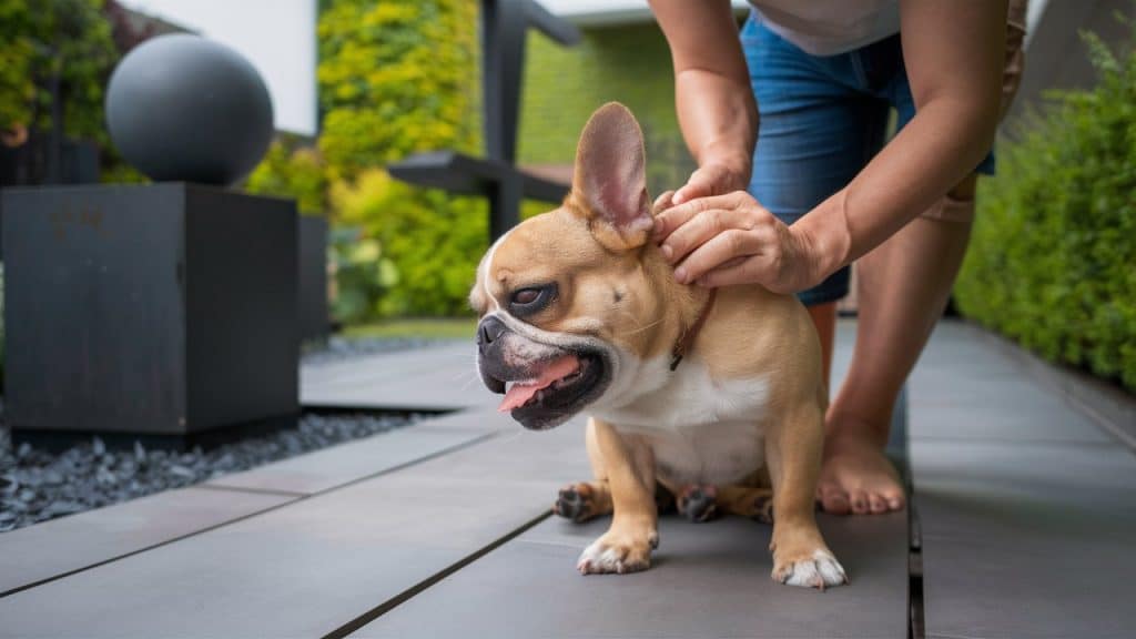 a person petting a dog