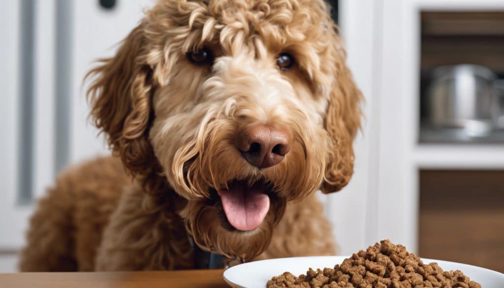 labradoodle looking forward to his dog food