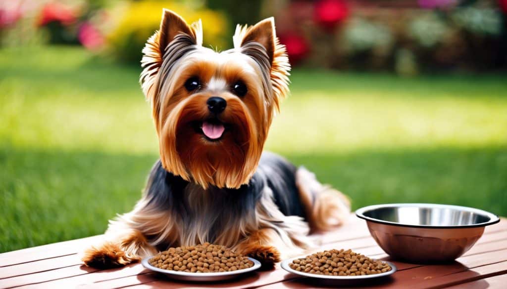 yorkshire terrier eating wet dog food